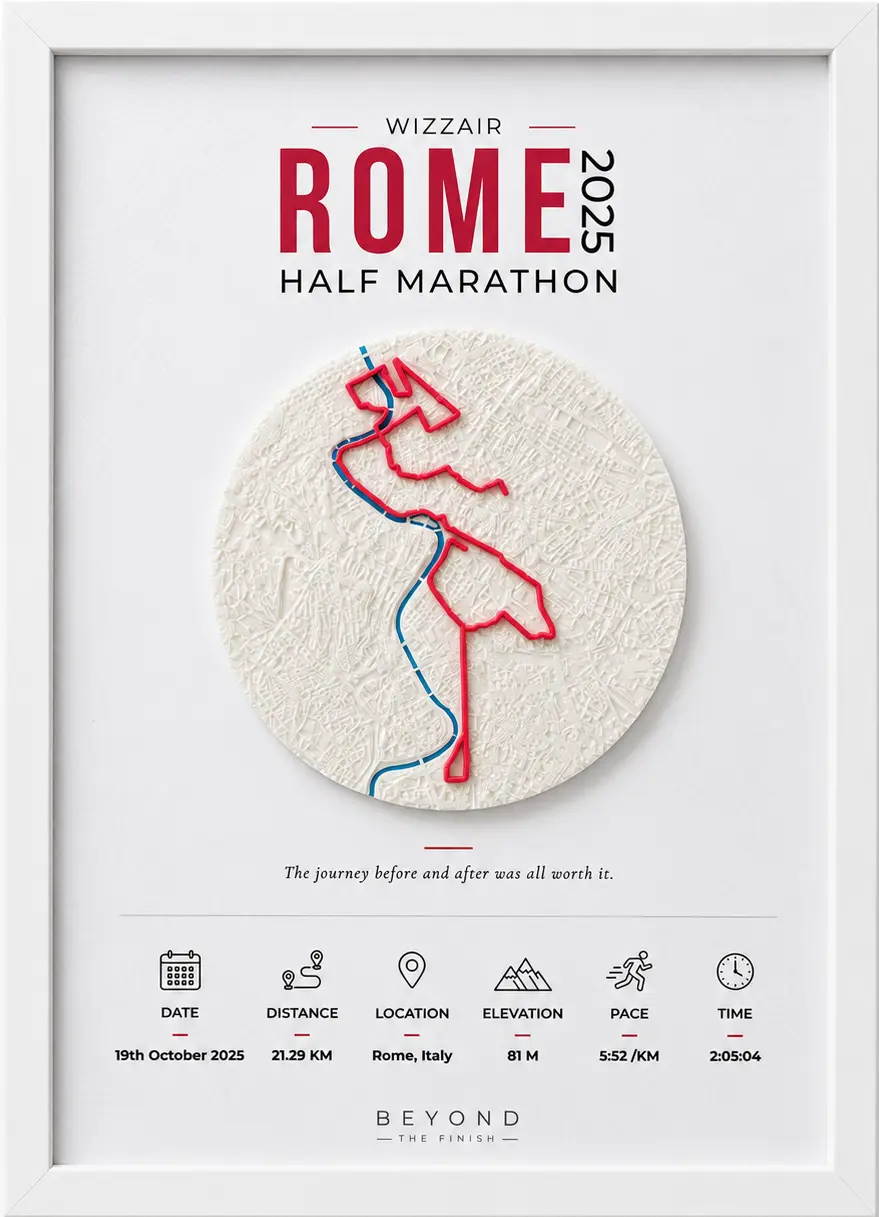 Rome race 3D route keepsake, white frame