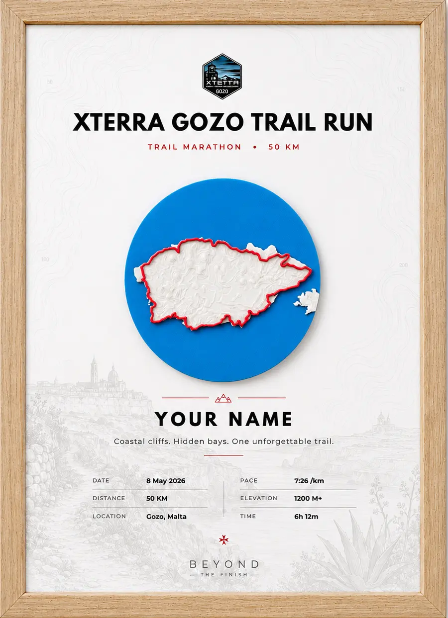XTERRA Gozo 3D route keepsake, light oak frame